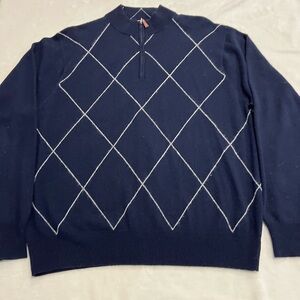Peter Millar mens argyle wool  cashmere sweater navy XL classic old money
